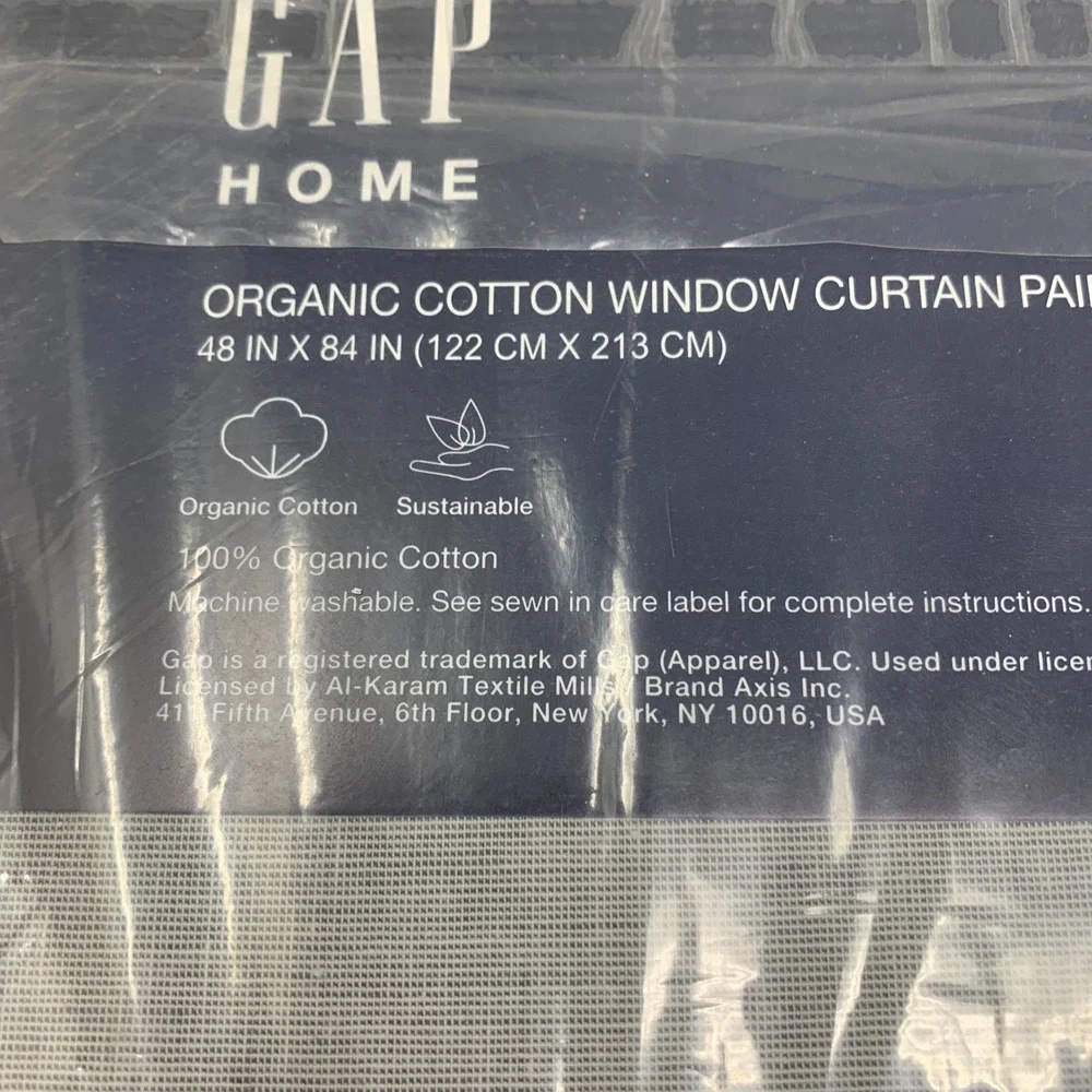 GAP Home Organic Cotton Window Curtain Pair 48x84 Chambray Yarn Dyed Gray NEW